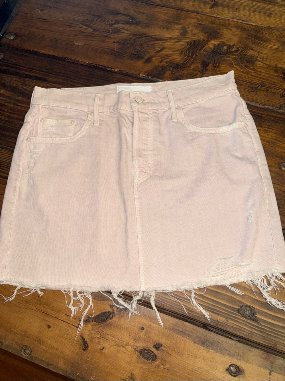 Mother The Vagabond Mini Fray Light Pink Denim Mini Skirt. Size 26. EUC.